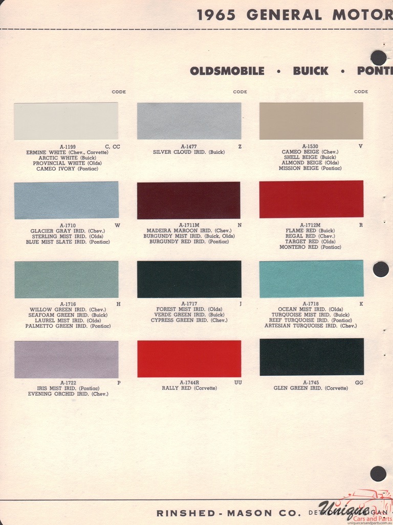 1965 General Motors Paint Charts RM 1